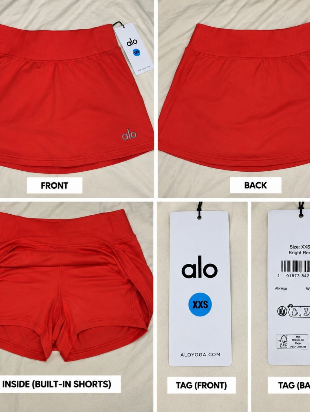 ALO Yoga Bright Red Women's Athletic Skort with Built-In Shorts